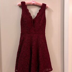 Plum Lace V-Neck Semi Formal Dress
